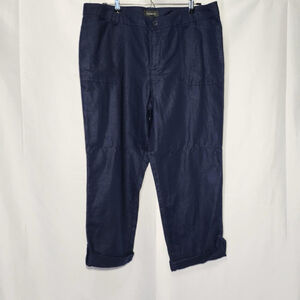 Talbots Women's Blue Linen Cotton Capri Pants Size 14 Summer Vacation Casual